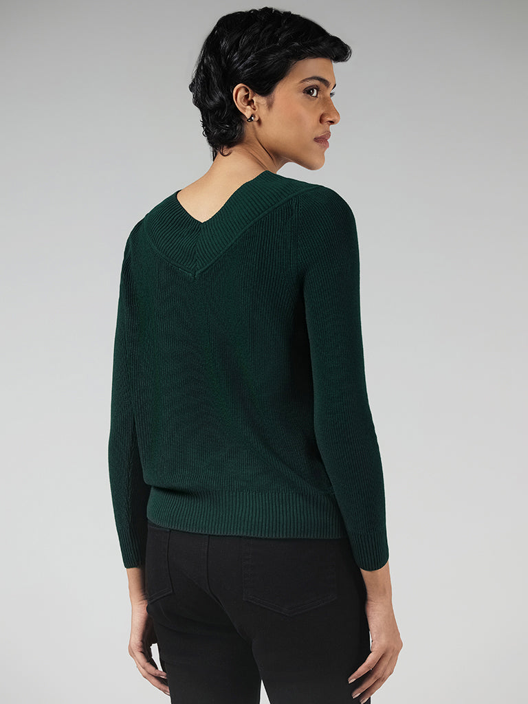 LOV Green Solid Sweater