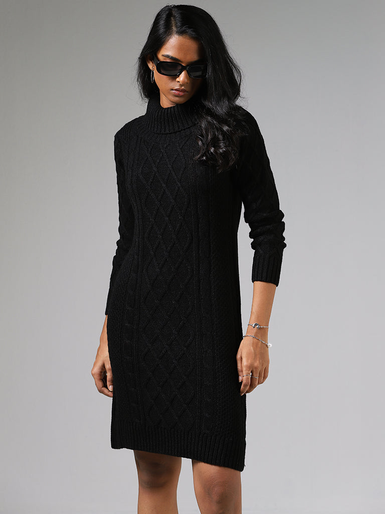 LOV Black Turtleneck Sweater Dress