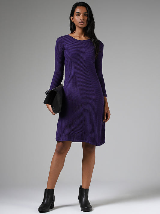 LOV Violet Crisscross Knitted Sweater Dress
