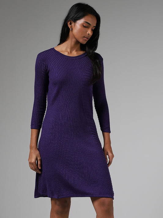 LOV Violet Crisscross Knitted Sweater Dress