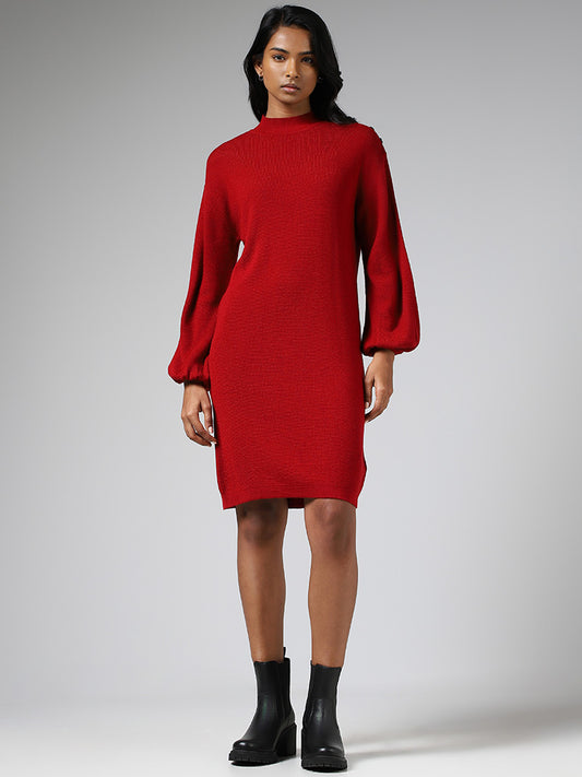 LOV Red Button Accent Sweater Dress