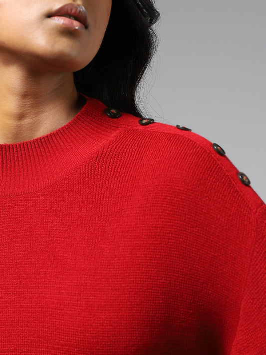 LOV Red Button Accent Sweater Dress