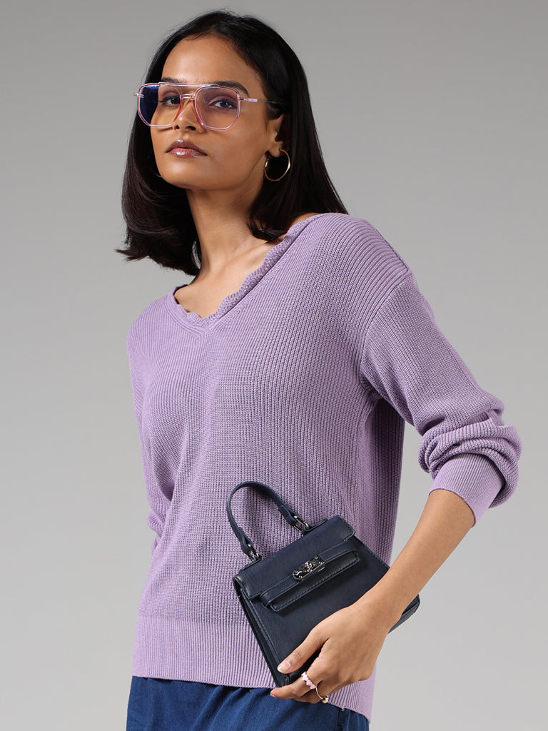LOV Orchid Purple Ribbed Sweater