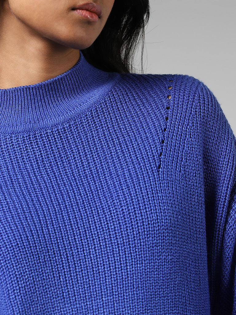 LOV Royal Blue Drop Shoulder Sweater