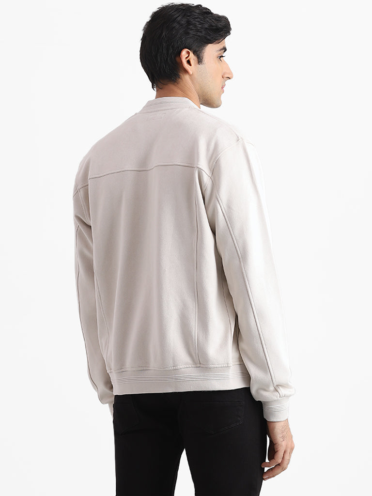 Ascot Ribbed Front Open Off-White Jacket
