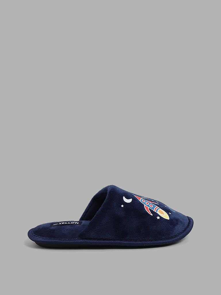 Buy Yellow Navy Space Printed Faux Fur Slippers from Westside