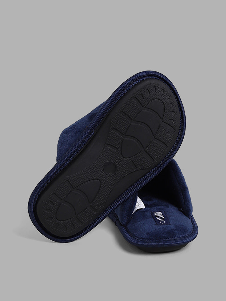 Yellow Navy Space Printed Faux Fur Slippers