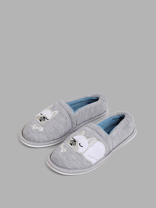 Yellow Grey Dog Face Printed Slip-On Shoes