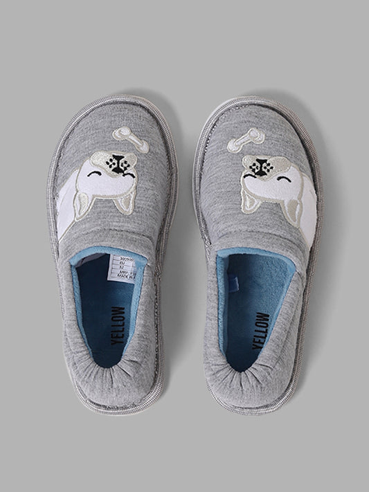 Yellow Grey Dog Face Printed Slip-On Shoes