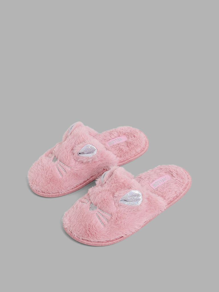 Yellow Light Pink Mouse Design Fur Slippers