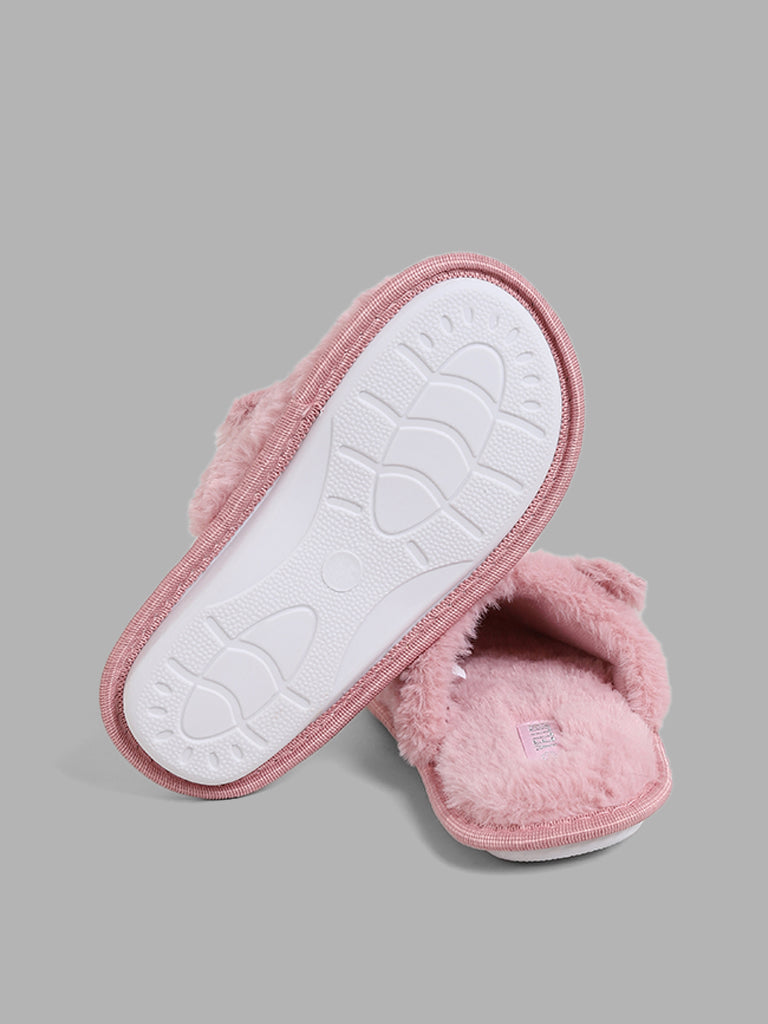 Yellow Light Pink Mouse Design Fur Slippers