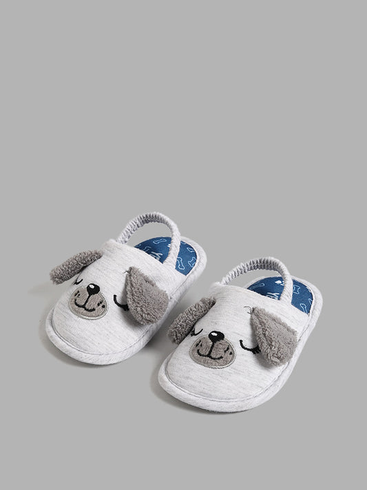Yellow Grey Dog Face Slippers