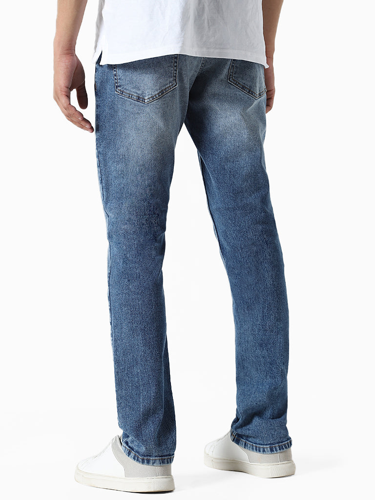 WES Casuals Solid Light Blue Denim Mid Rise Jeans