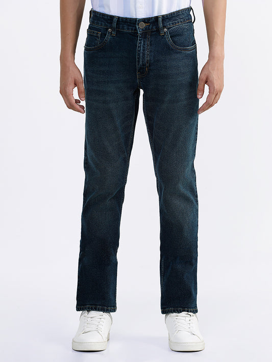 WES Casuals Solid Blue Slim Fit Mid Rise Denim Jeans
