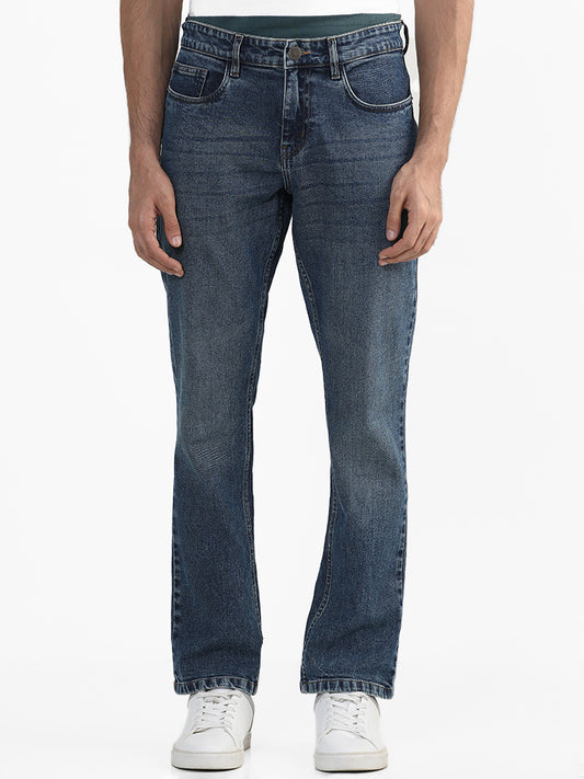 WES Casuals Solid Dark Blue Slim - Fit Mid - Rise Denim Jeans