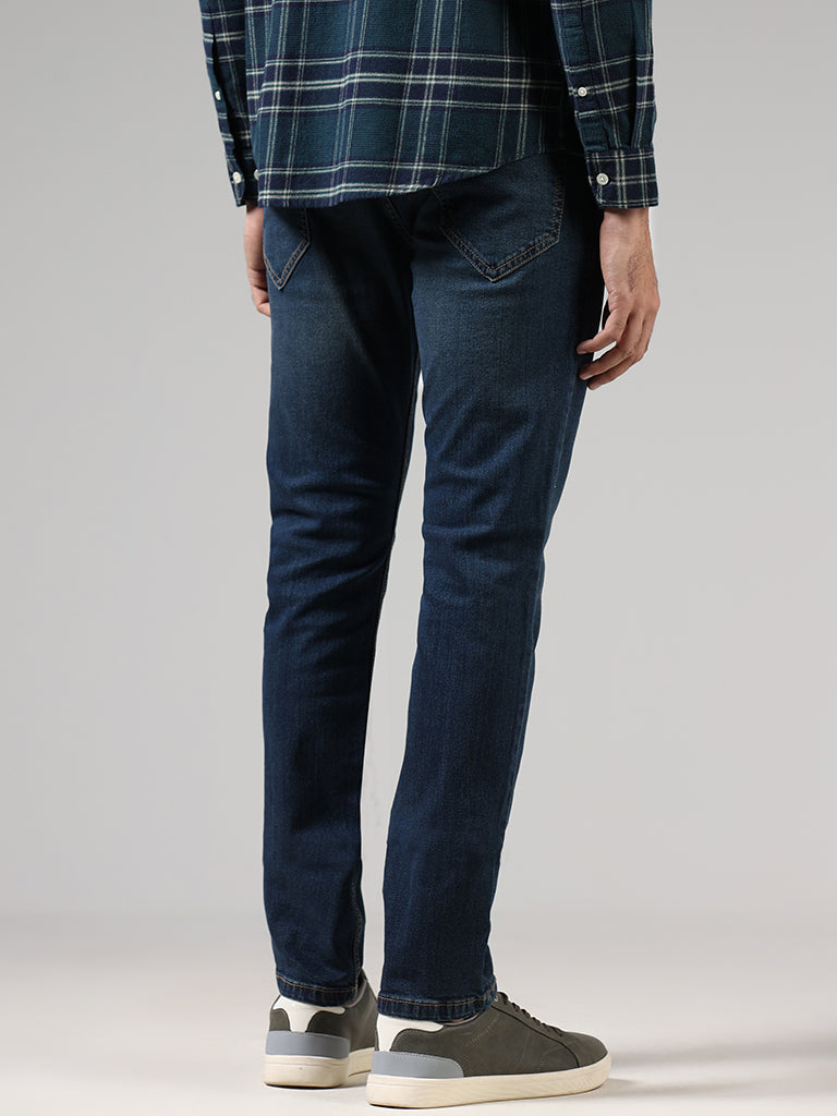 WES Casuals Navy Blue Slim Fit Mid Rise  Denim Jeans