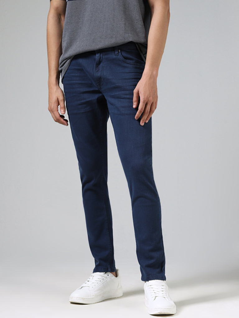 WES Casuals Navy Blue Slim Fit Denim Mid Rise Jeans
