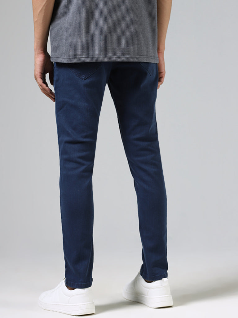 WES Casuals Navy Blue Slim Fit Denim Mid Rise Jeans