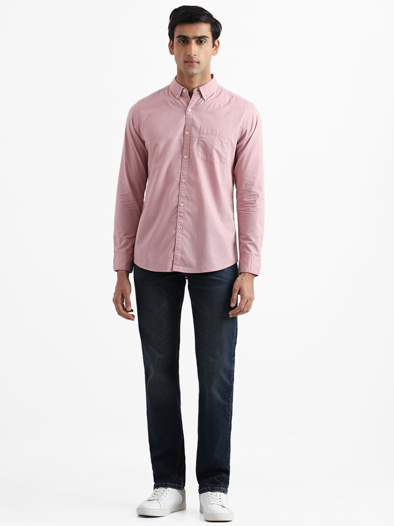 WES Casuals Dobby Dusty Pink Slim Fit Shirt