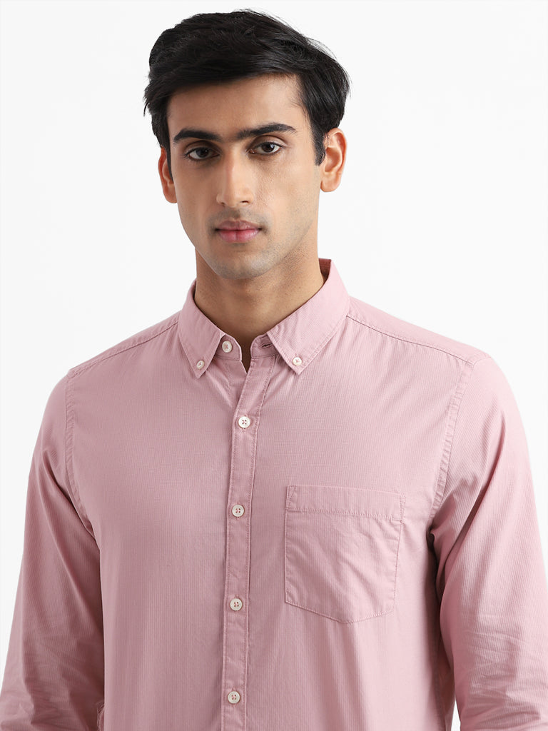 WES Casuals Dobby Dusty Pink Slim Fit Shirt