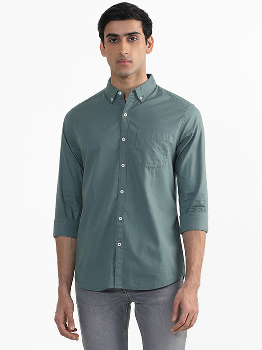 WES Casuals Light Olive Green Cotton Slim Fit Shirt