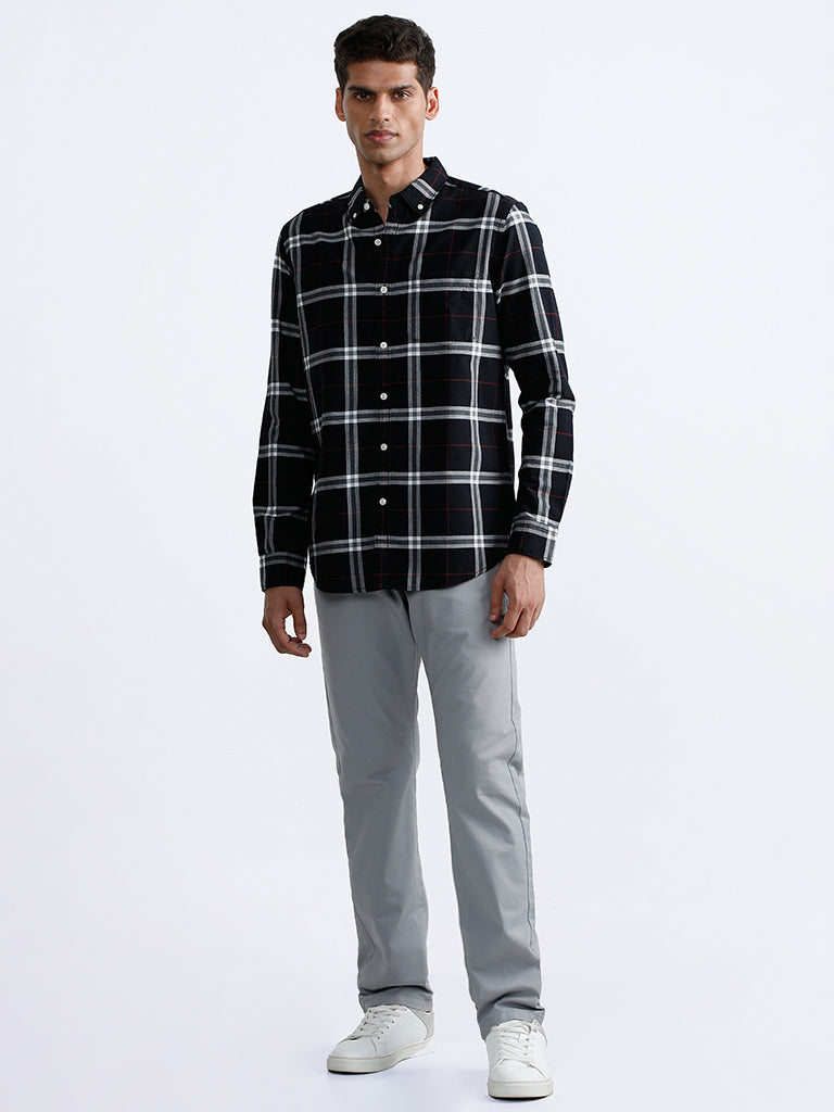 WES Casuals Checked Black Shirt