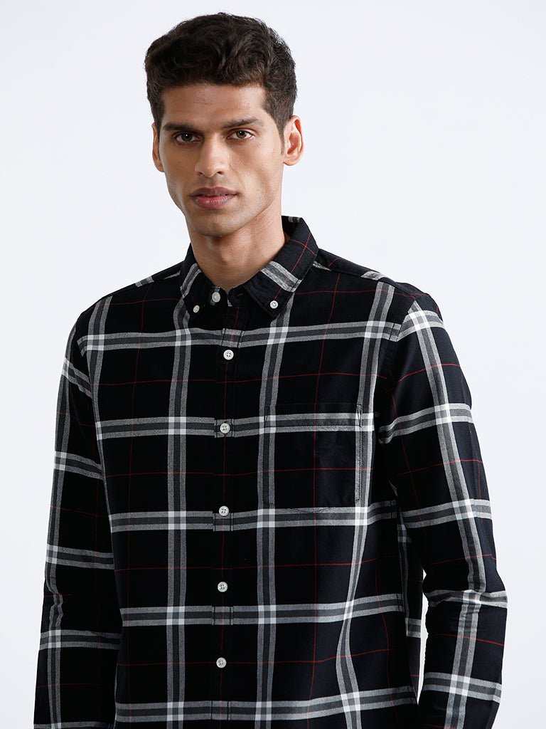 WES Casuals Checked Black Shirt