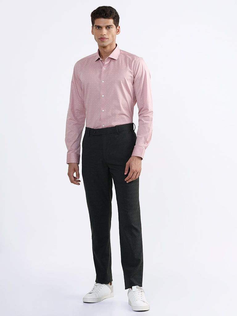 WES Formals Printed Dusty Pink Slim Fit Shirt