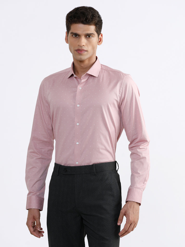 WES Formals Printed Dusty Pink Slim Fit Shirt
