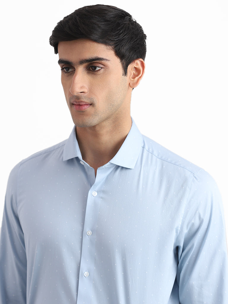 WES Formals Printed Light Blue Slim Fit Shirt