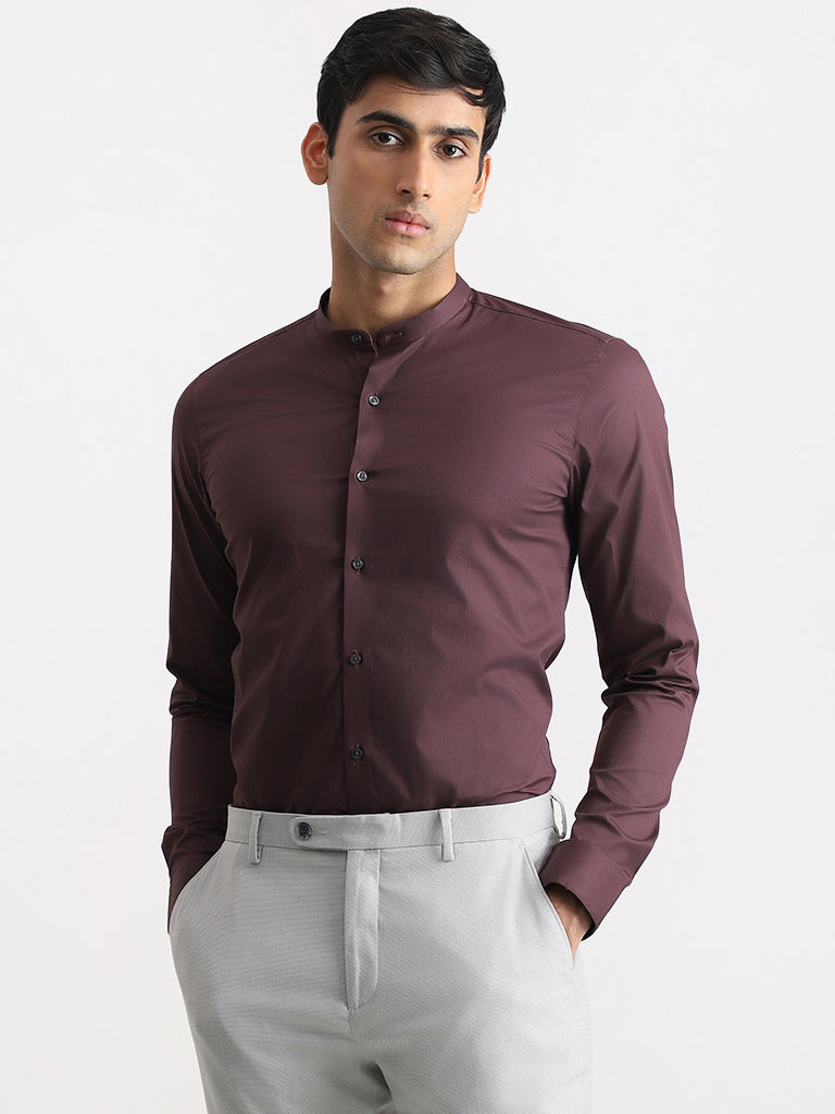 WES Formals Solid Dark Plum Ultra Slim Shirt