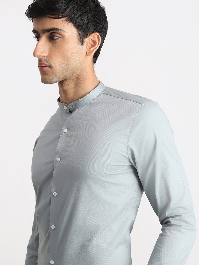 WES Formals Solid Sage Cotton Blend Ultra Slim Shirt