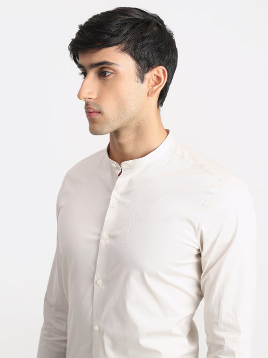 WES Formals Solid Light Cream Ultra Slim Shirt