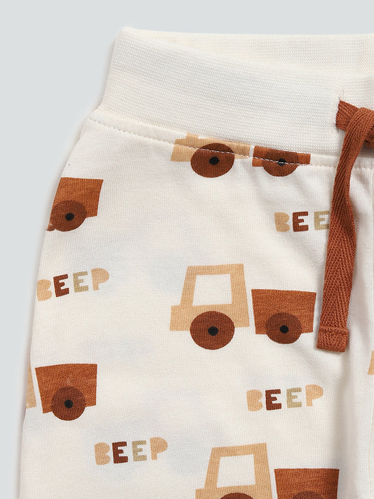 HOP Baby Brown Jeep Printed Joggers- Pack of 2