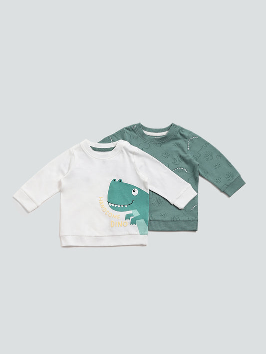 HOP Baby Sage Dino Printed T-Shirt - Pack of 2