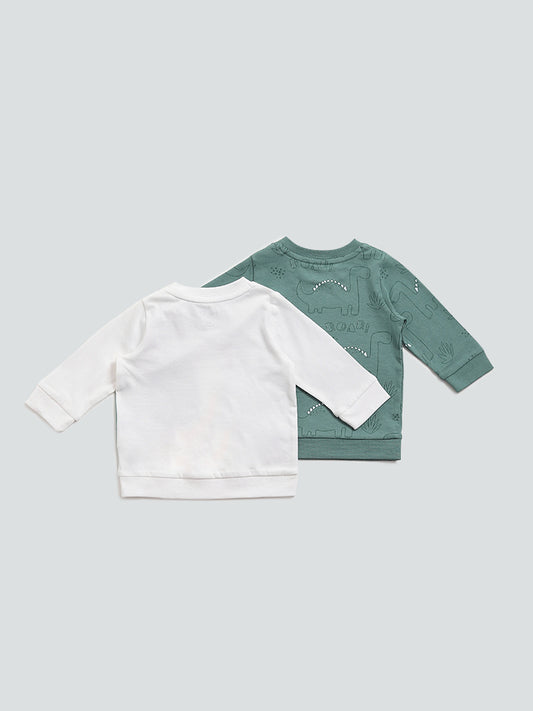 HOP Baby Sage Dino Printed T-Shirt - Pack of 2