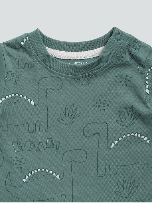 HOP Baby Sage Dino Printed T-Shirt - Pack of 2