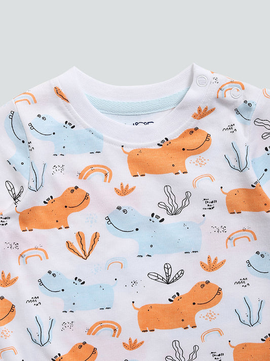 HOP Baby Blue Hippo Printed T-Shirt Set - Pack of 2