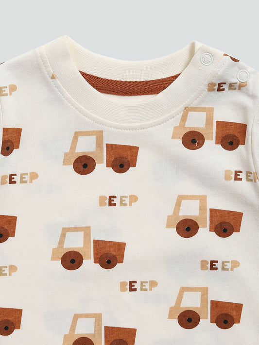 HOP Baby Brown Jeep Printed T-Shirt- Pack of 2