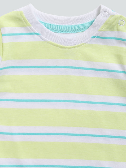HOP Baby Blue & Lime Monster Printed T-Shirt Set - Pack of 2
