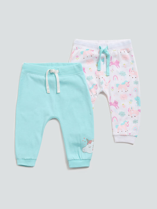 HOP Baby Blue Animal Printed Joggers - Set of 2