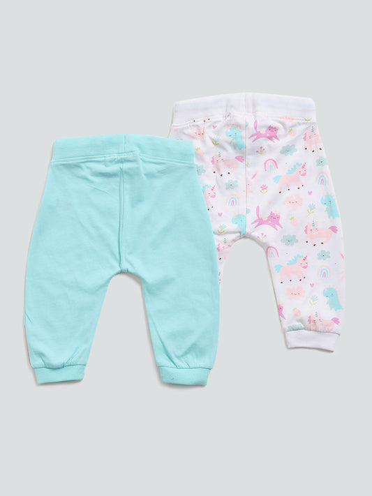 HOP Baby Blue Animal Printed Joggers - Set of 2
