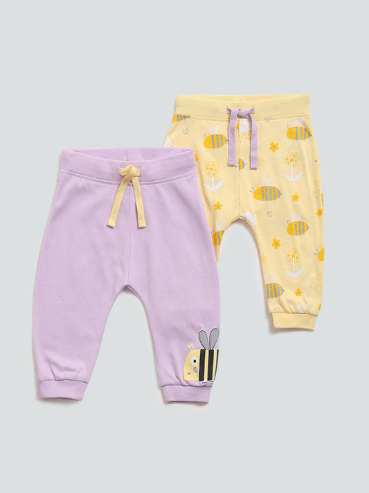 HOP Baby Multicolored Bee Printed Joggers - Set of 2