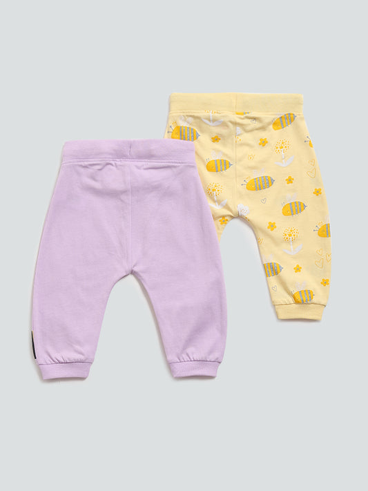 HOP Baby Multicolored Bee Printed Joggers - Set of 2