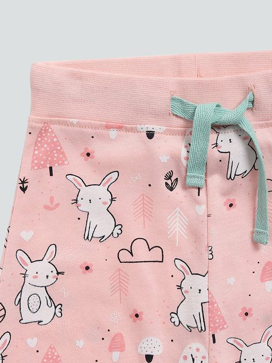 HOP Baby Sage & Pink Rabbit Printed Joggers - Set of 2