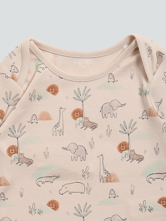 HOP Baby Multicolored Jungle Printed Rompers & Bib - Set of 2