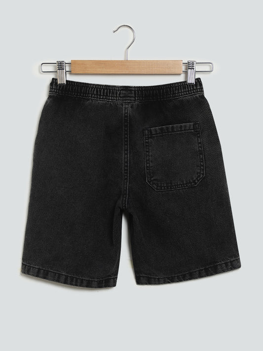 Y&F Kids Solid Black Denim Shorts