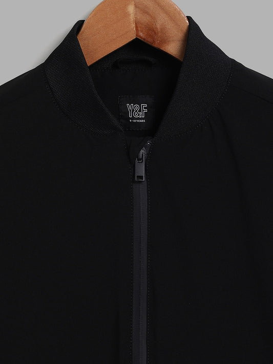 Y&F Kids Solid Black Ribbed Jacket