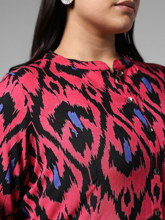 Diza Pink Bold Ikat Printed Kurta