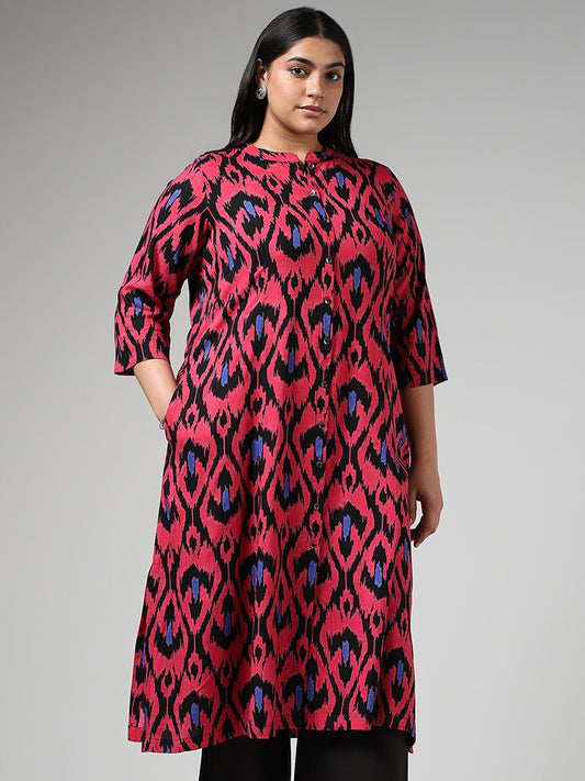 Diza Pink Bold Ikat Printed Kurta